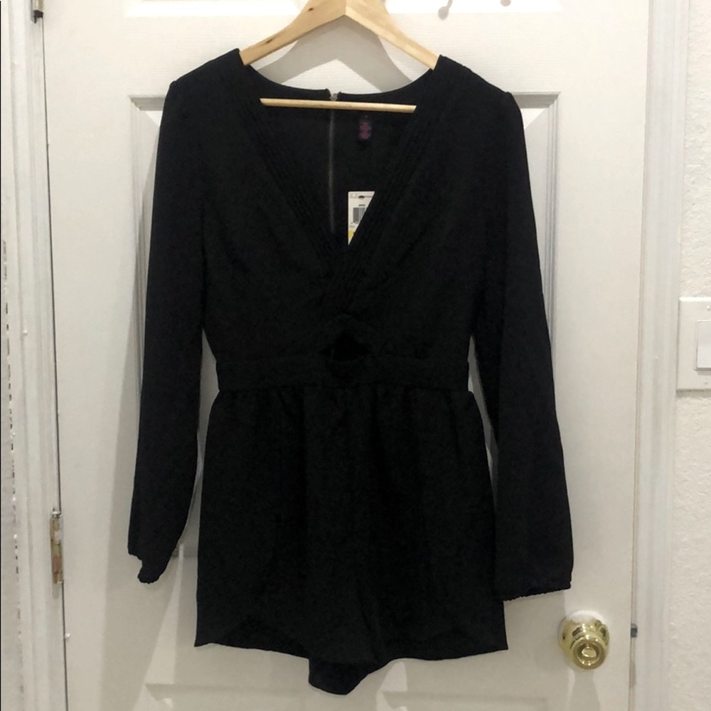 Black Deep V Neck Romper
